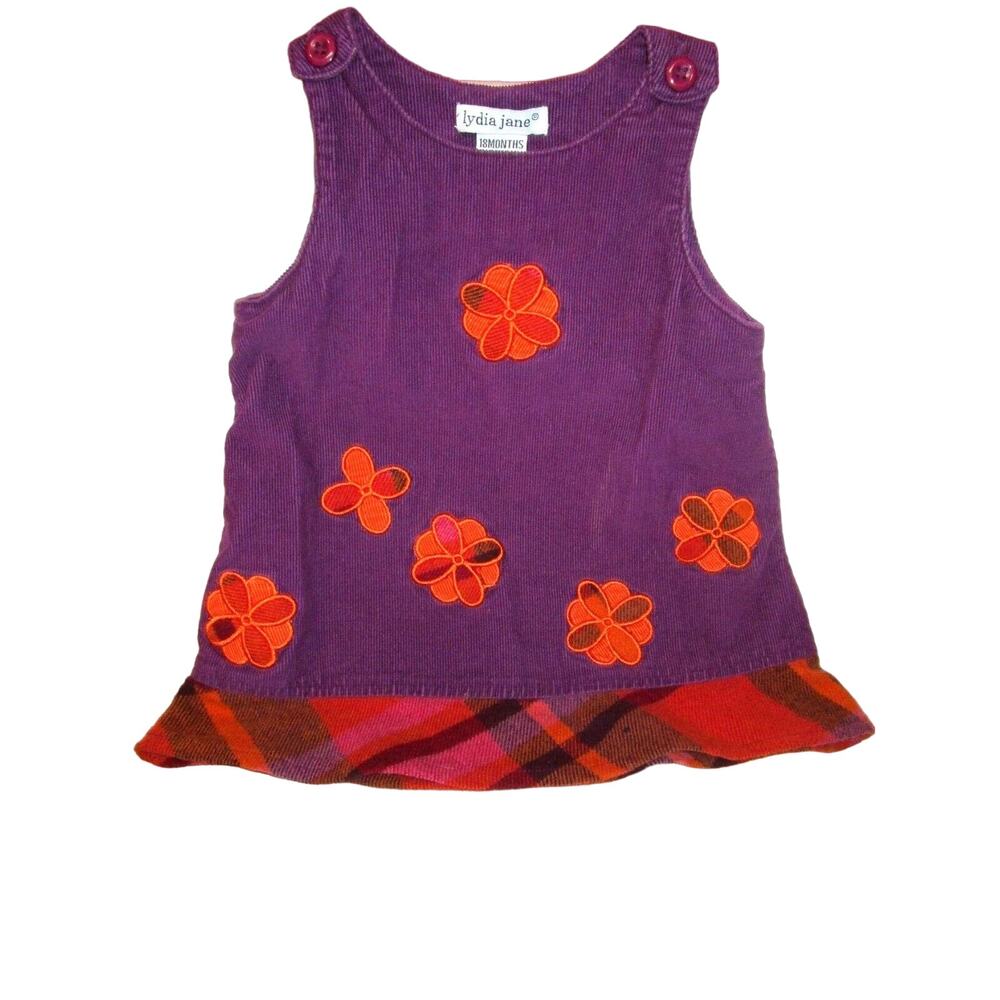 Lydia Jane Girl’s Jumper Purple Orange Corduroy Floral Hem Size 18 Months